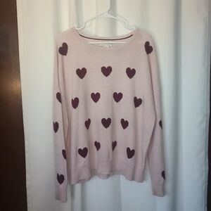 Christian Siriano 2 Ply Cashmere Heart Print Sweater Womens XL Pink Whimsical